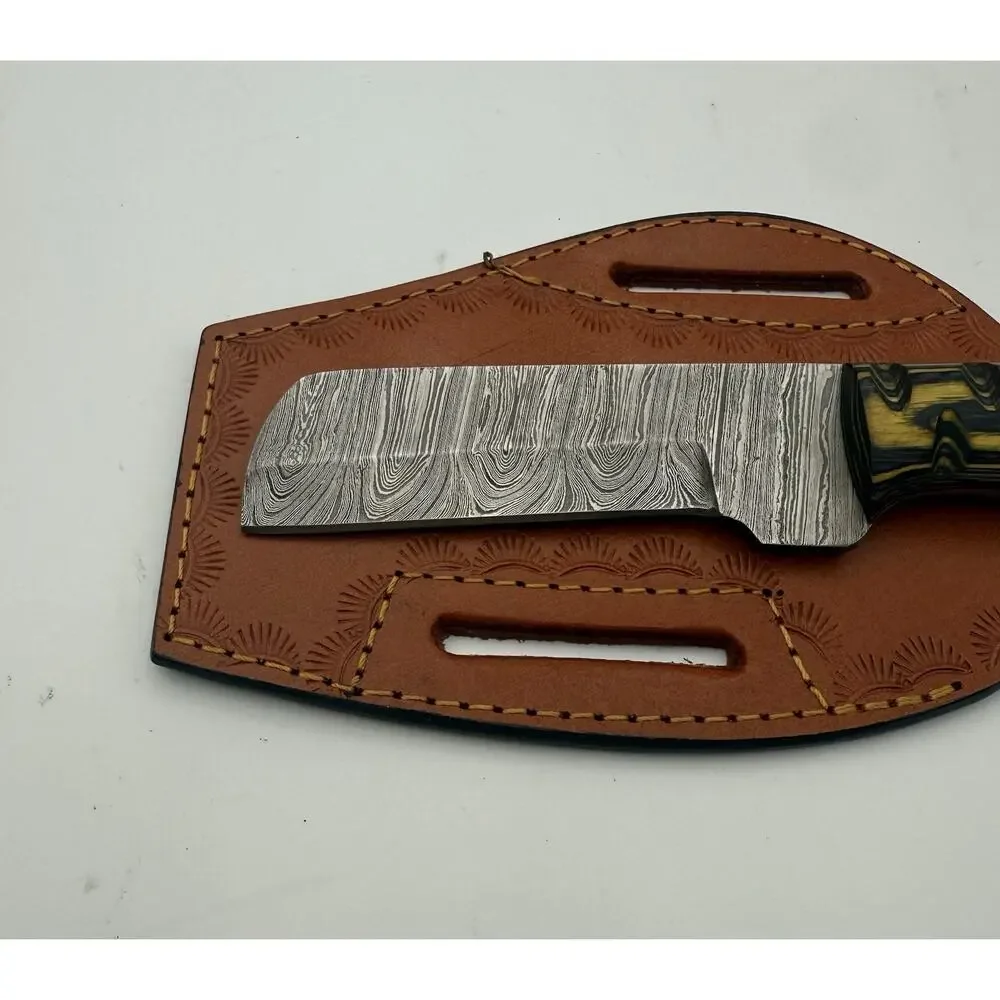 Handmade Damascus Steel Fixed Blade Knife w/ Leather Sheath – Pakistan Made NEW